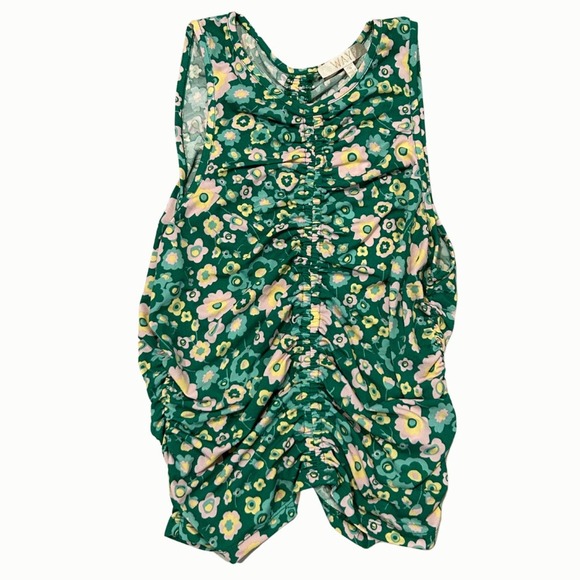 WAYF Kelly Green Floral Tank with Rouching Size Small - Picture 1 of 5